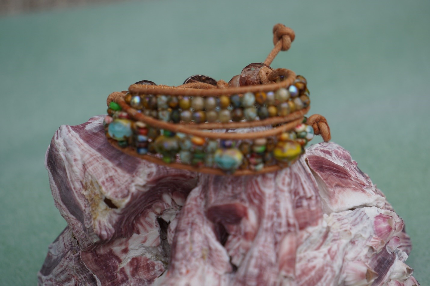 Golden Horizon Multicolor Czech Bead Bracelet