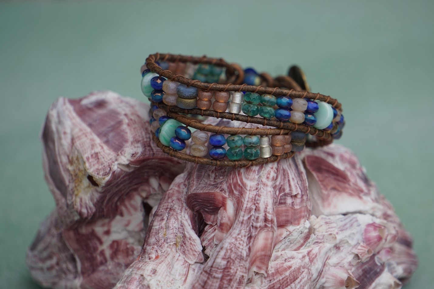 Ocean Breeze – Blue & Green Leather Wrap Bracelet