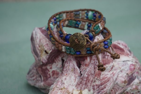 Ocean Breeze Blue & Green Leather Wrap Bracelet - Image 2