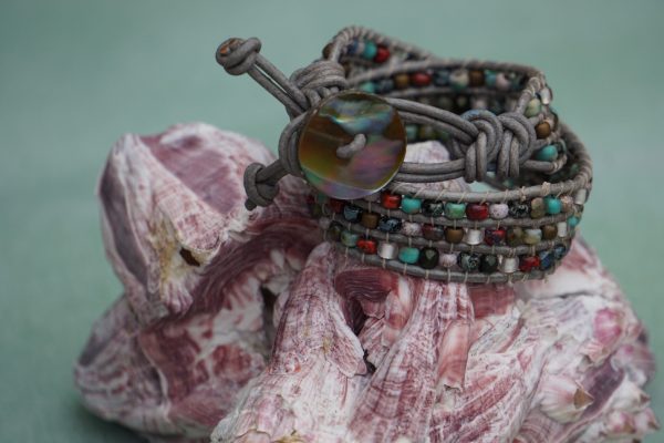 Silver Horizon Multicolor Leather Wrap Bracelet