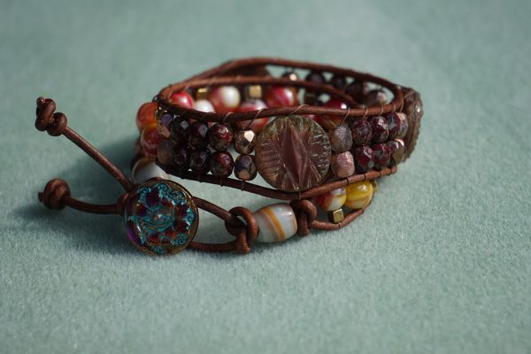 Forest Gold – Leather & Czech Bead Bracelet - Image 2