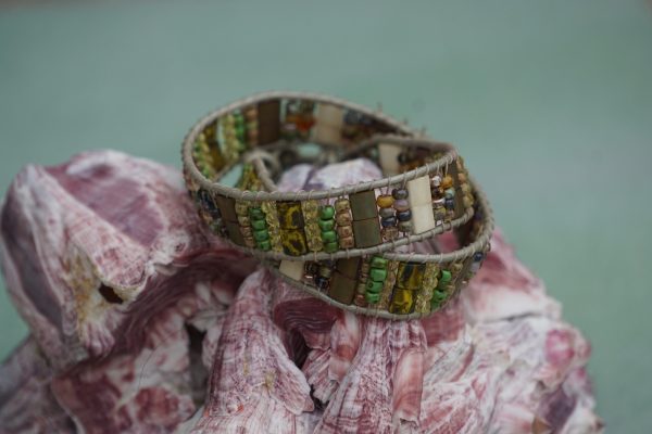 Verdant Glow – Tarnished Gold & Czech Bead Bracelet - Image 2